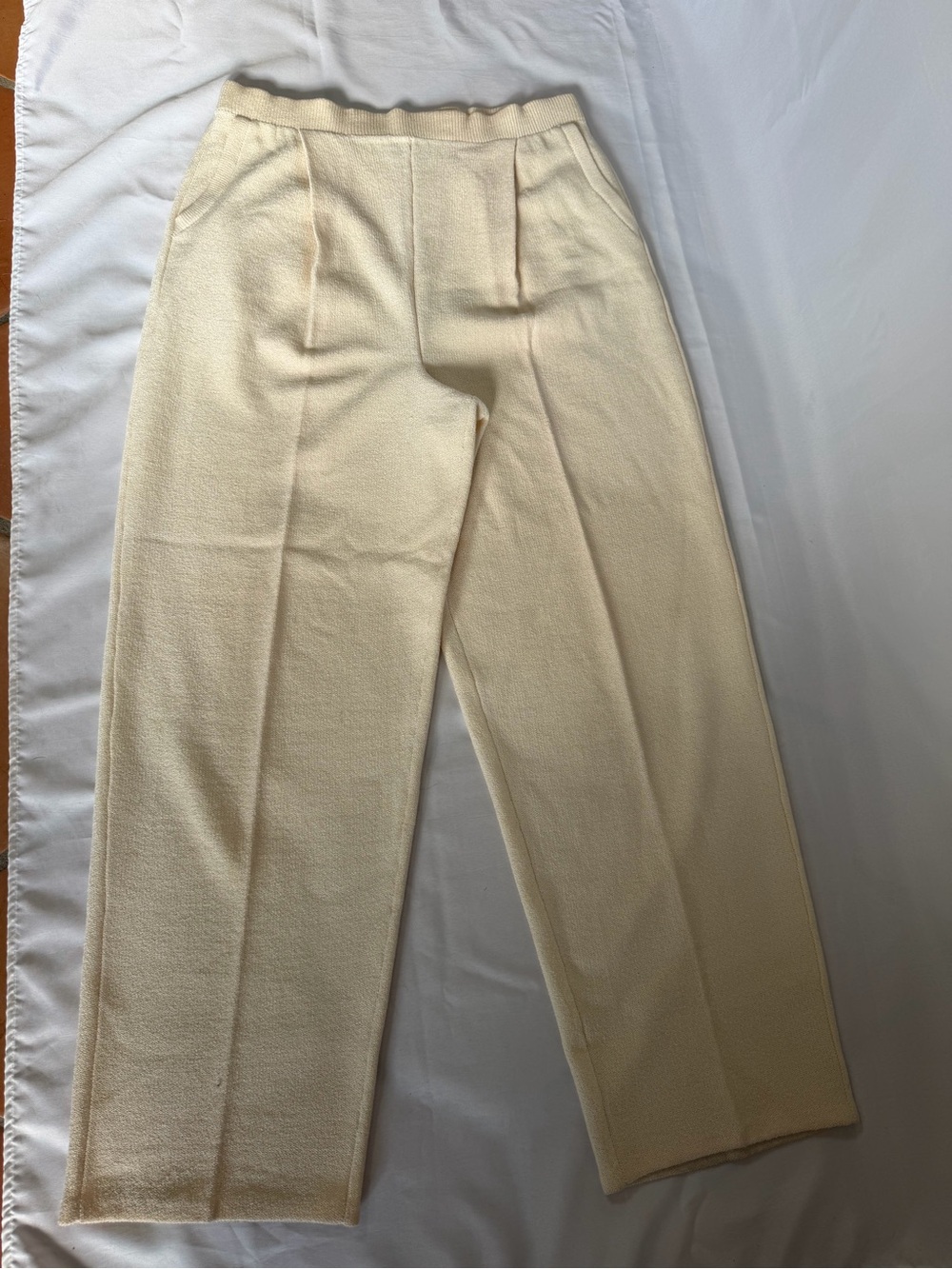 Cream Straight-Leg Knit Pants